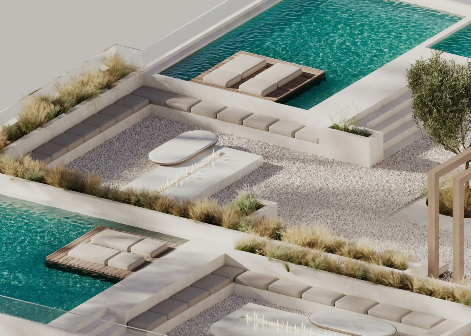 pparchitects 3d visualization rooftop eden pool sunbeds top view outdoor living